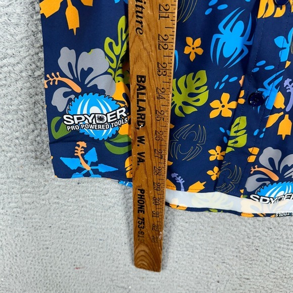 Roody Spyder Mens Hawaiian Shirt Large Blue Floral Button Up Pocket Short Sleeve - Picture 7 of 8